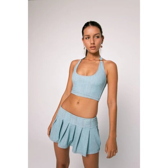 INDAH Halter Top in Blue Denim - Picture 2 of 5